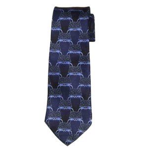 Vintage LANVIN Paris Silk Tie Blue Gray Fancy Geometric Men's